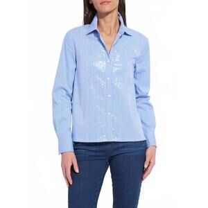 NEW LYSSE mila sequin stretch shirting in luminous stripe